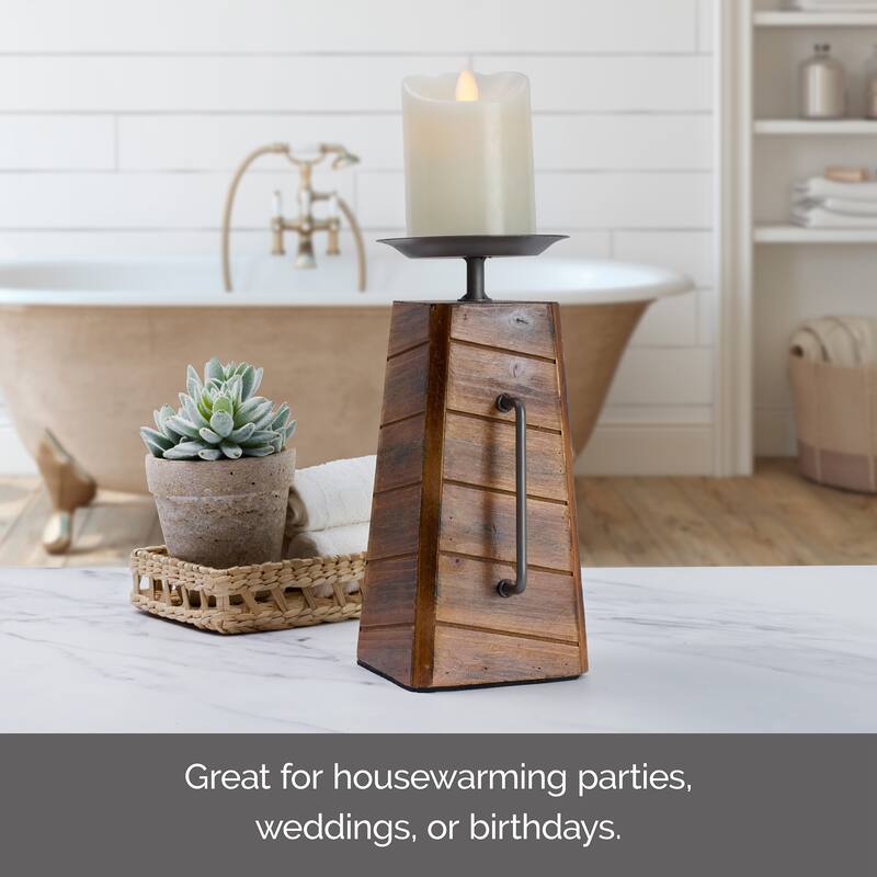 Elements Wood and Metal Handled Pillar Holder, 5X10 Inch