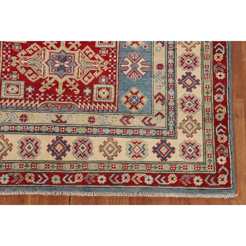 Blue Kazak Oriental Area Rug Handmade Floral Wool Carpet - 4'11" x 6'10"