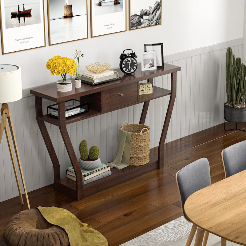 Modern Sofa Accent Table with Drawer - 47'' x 12'' x 32'' (L x W x H)
