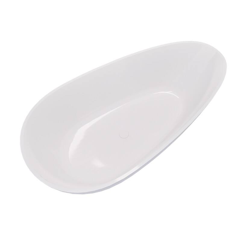 ABRUZZO 59" x 31" Freestanding Solid Surface Soaking Bathtub with Overflow and Drain in Glossy White