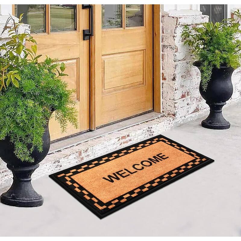 A1HC Rubber and Coir Falling Leaves Heavy Duty Durable Doormat 24"X48", Beige