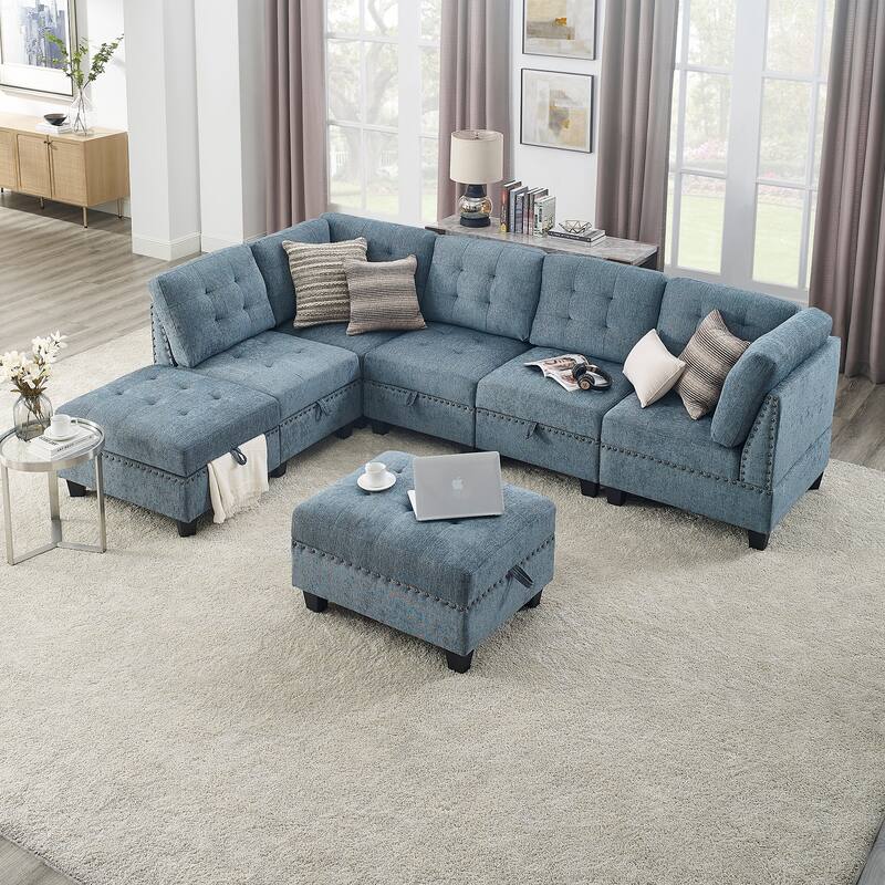 Sturdy 7Piece Modular Sectional Sofa with Hidden Storage Bed Bath