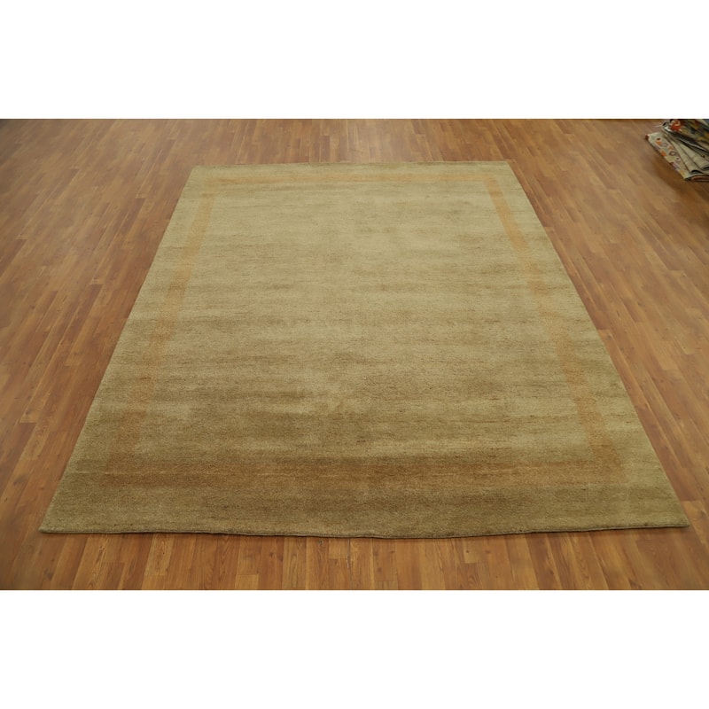 Hand Knotted Oriental 100% Wool Carpet Modern Contemporary Yellow & Gold Gabbeh Area Rug - 9' 11'' X 8' 3''