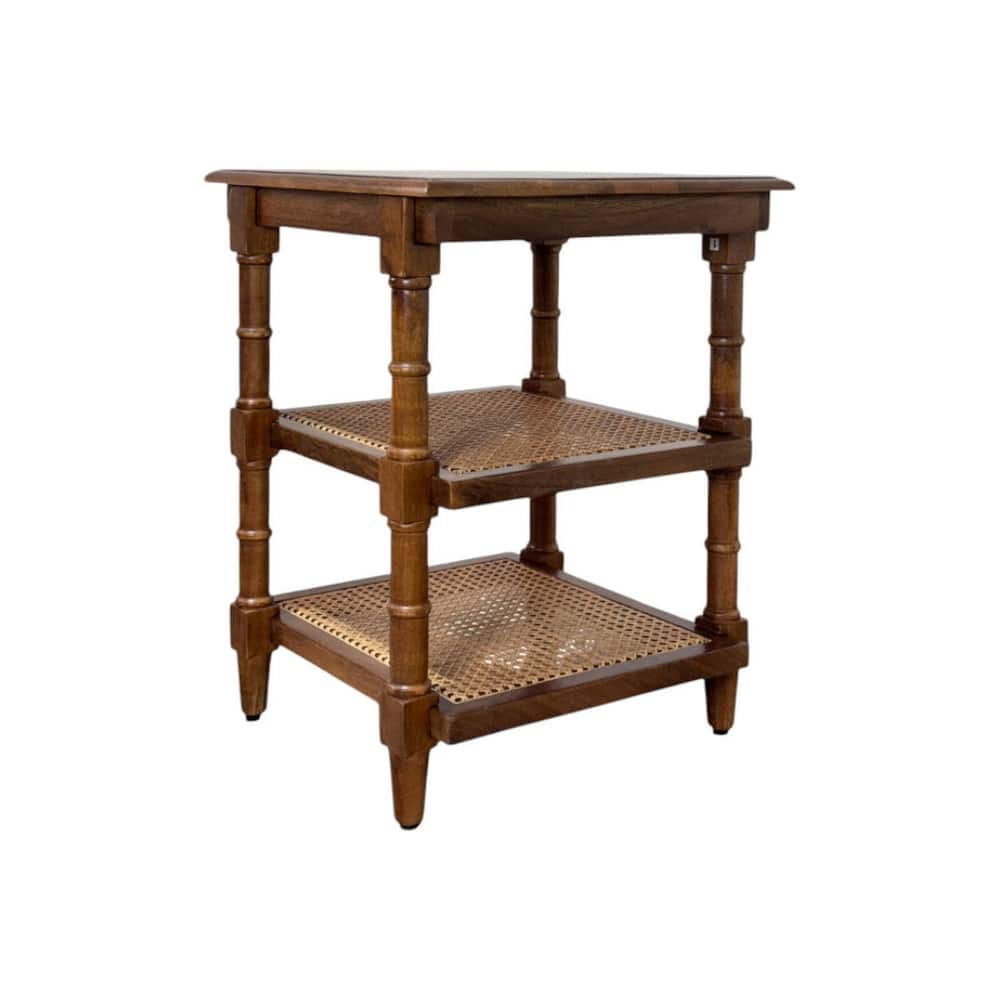 Carolina Living Chesterfield Wood & Cane 3 Shelf Side Table - Natural