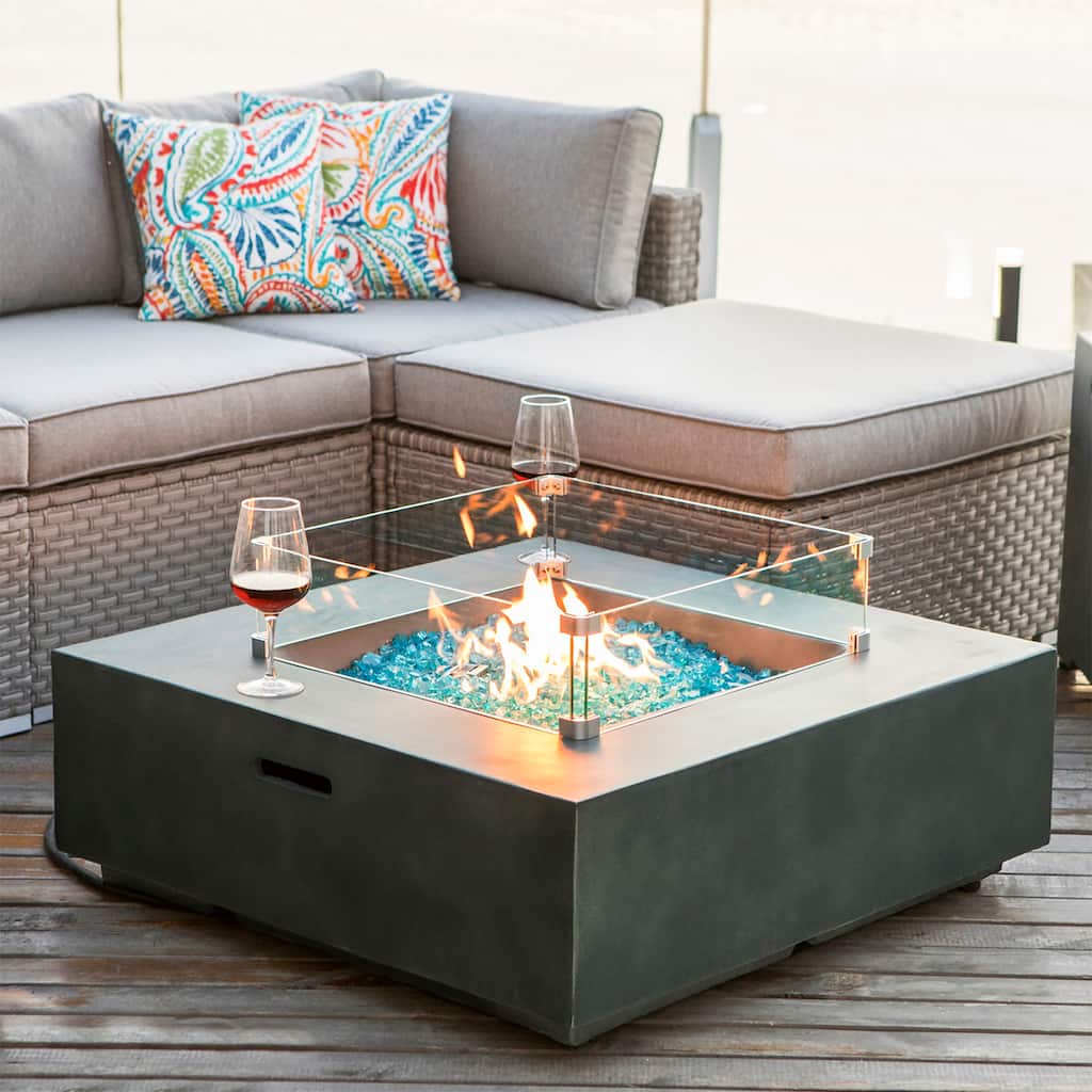 COSIEST 35''Fire Pit Table With Glass Wind Guard, Waterproof Cover