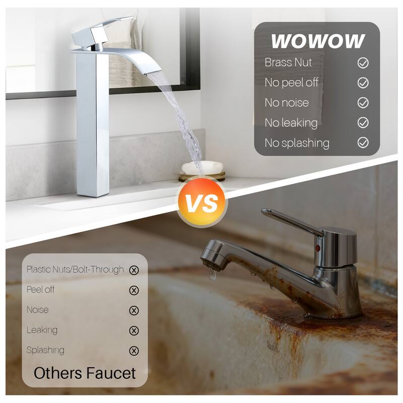 WOWOW Single Handle Single Hole Waterfall Bathroom Vessel Faucet