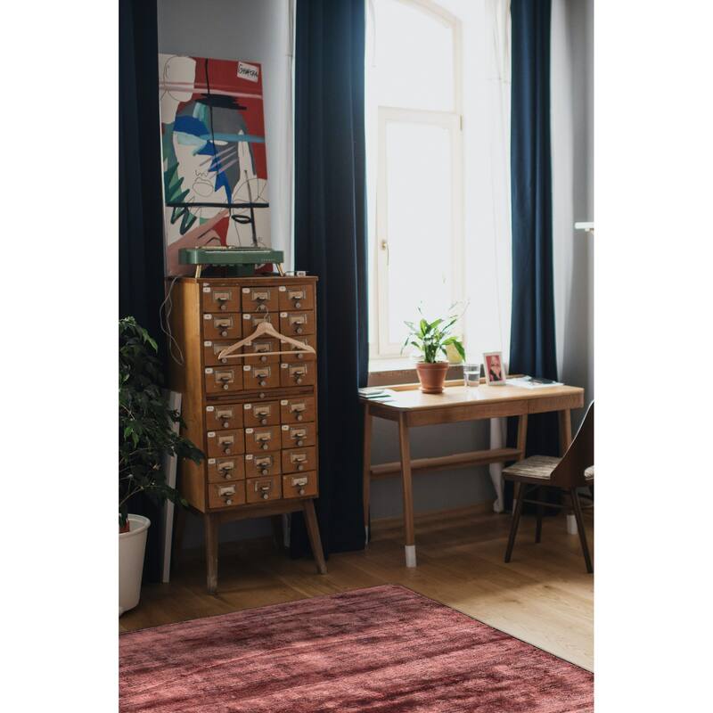 ECARPETGALLERY Hand Loomed Shimmer Dark Coral Viscose Rug - 5'3 x 7'4