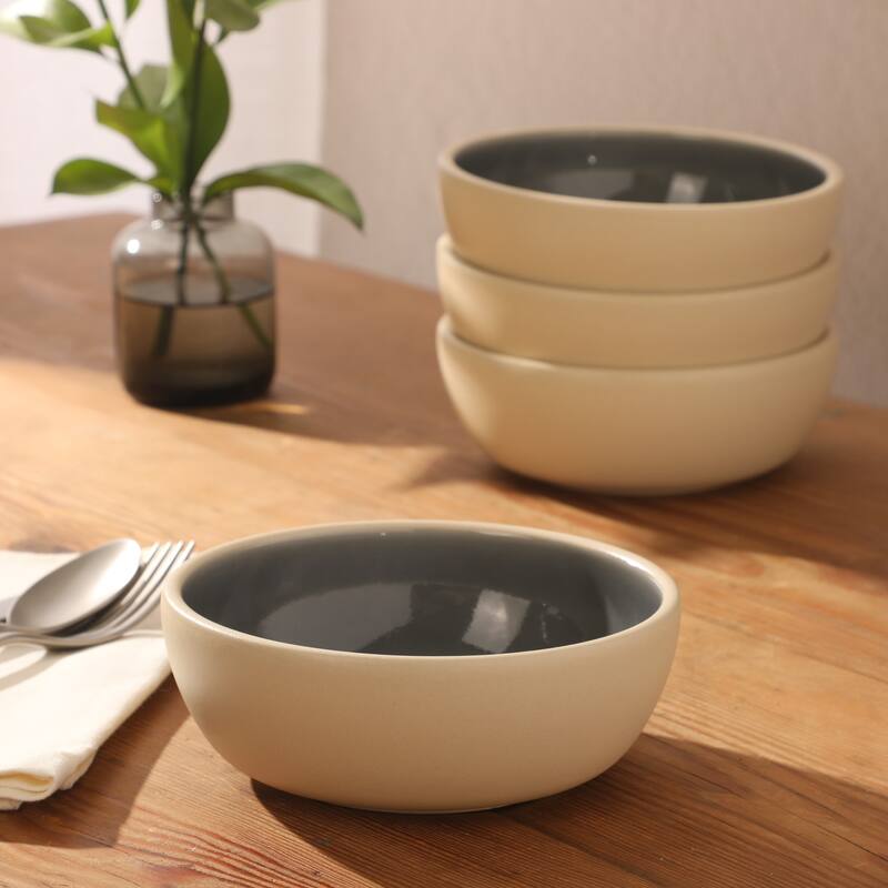 Gibson Elite - Made in Portugal - Port Gaia 4 Piece Cereal Bowl Set, 6.2" Stoneware Reactive Glaze, Dessert & Snack Bowls