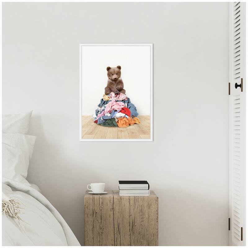 Kate and Laurel Sylvie ThreeBearsOnLaundryPileScandiStyle Framed Canvas by Amy Peterson