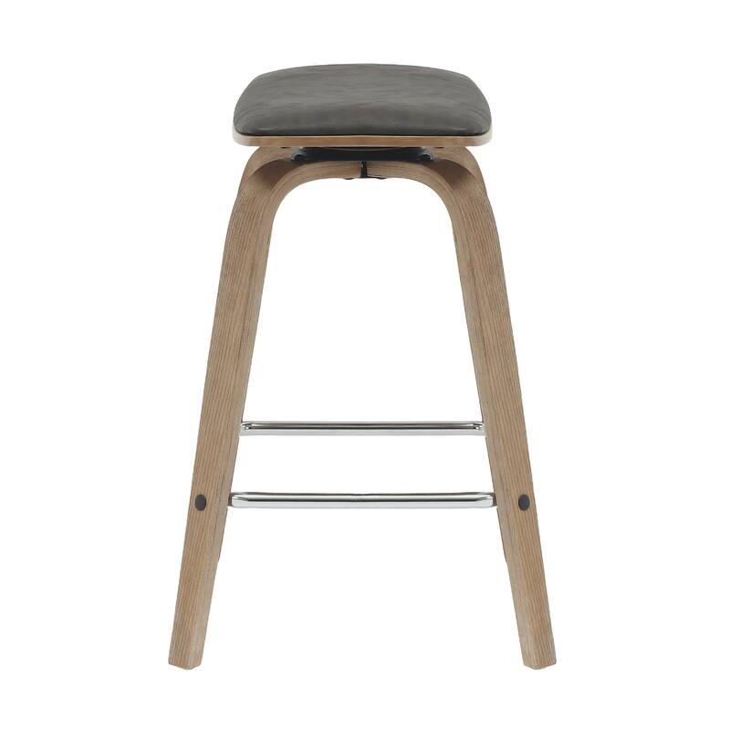 Pelya Leather Swivel Square Counter Stool with Wood Legs and Chrome Footrest for Kitchen Island or Dining Area Set of 2