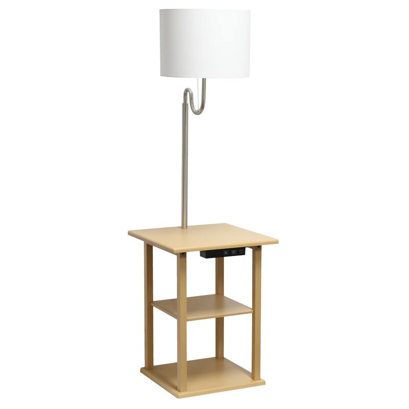 57" 2 Tier Lamp with 2 x USB Charging Ports & Power Outlet - Tan