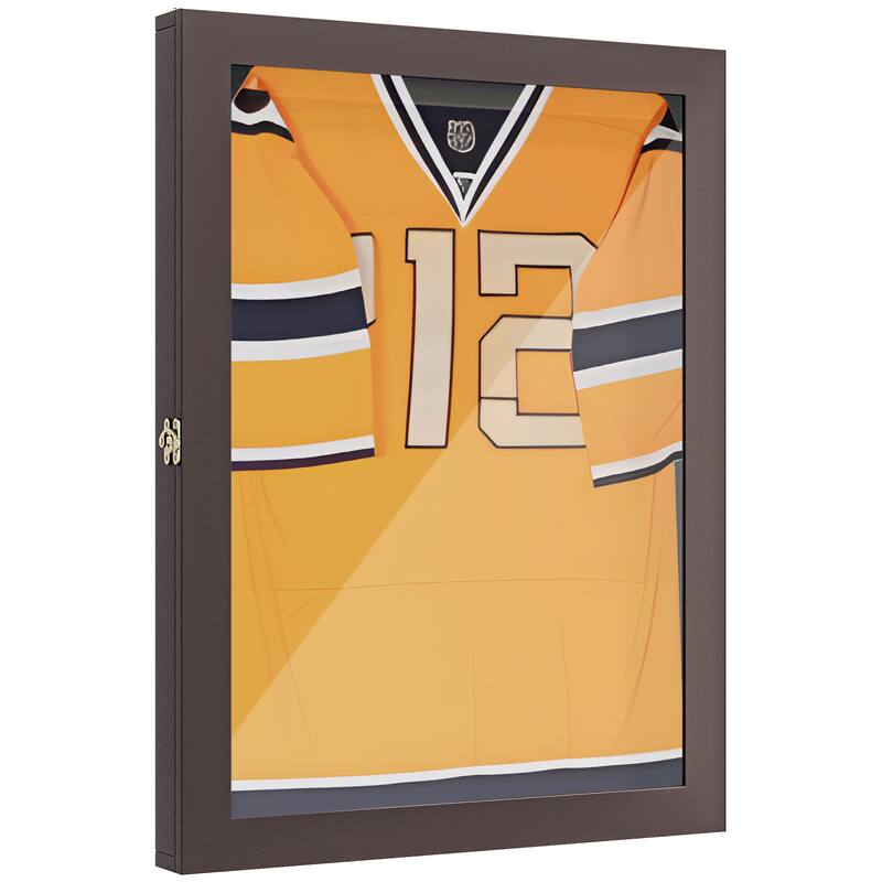 HOMCOM 28" x 35" Jersey Display Case, Wall-Mounted Memorabilia Acrylic Shadow Box with Hanger, Black