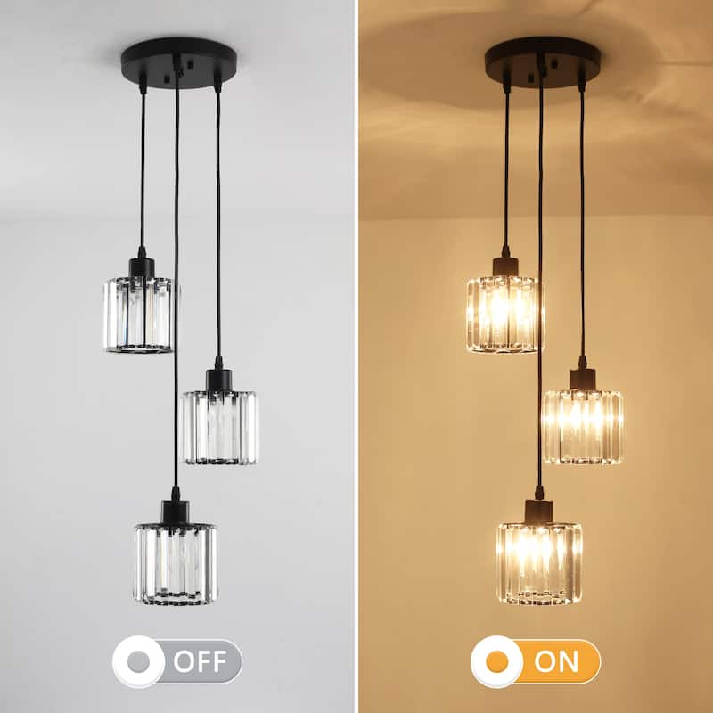 Modern 3-Light Crystal Chandelier, Kitchen Island Pendant Lights, Classic Semi Flush Mount Chandelier for Dining Room