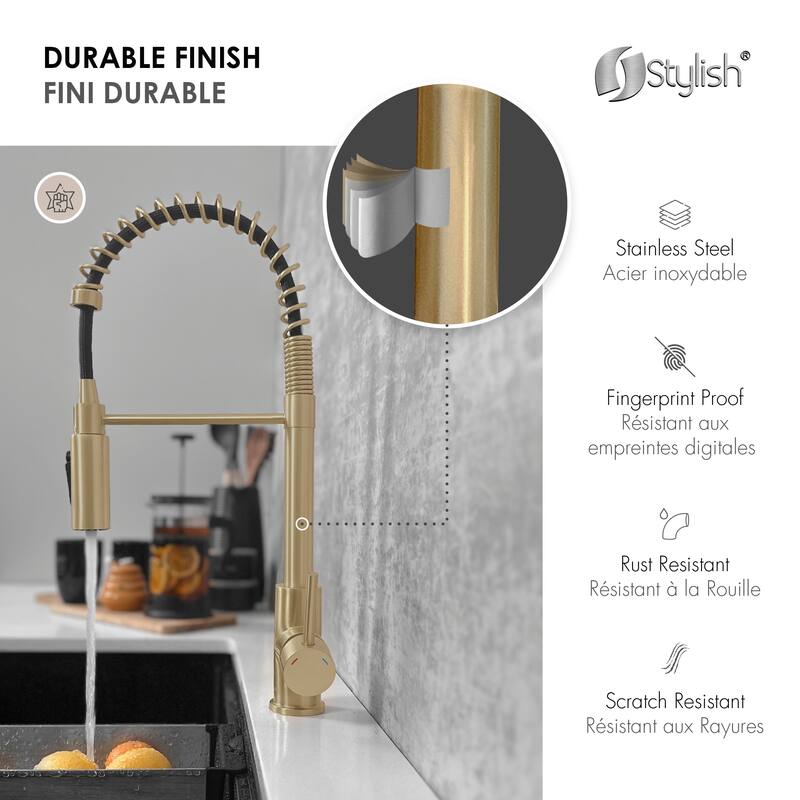 Milano Pull-Down Kitchen Faucet with water filter. Stainless Steel Gold.