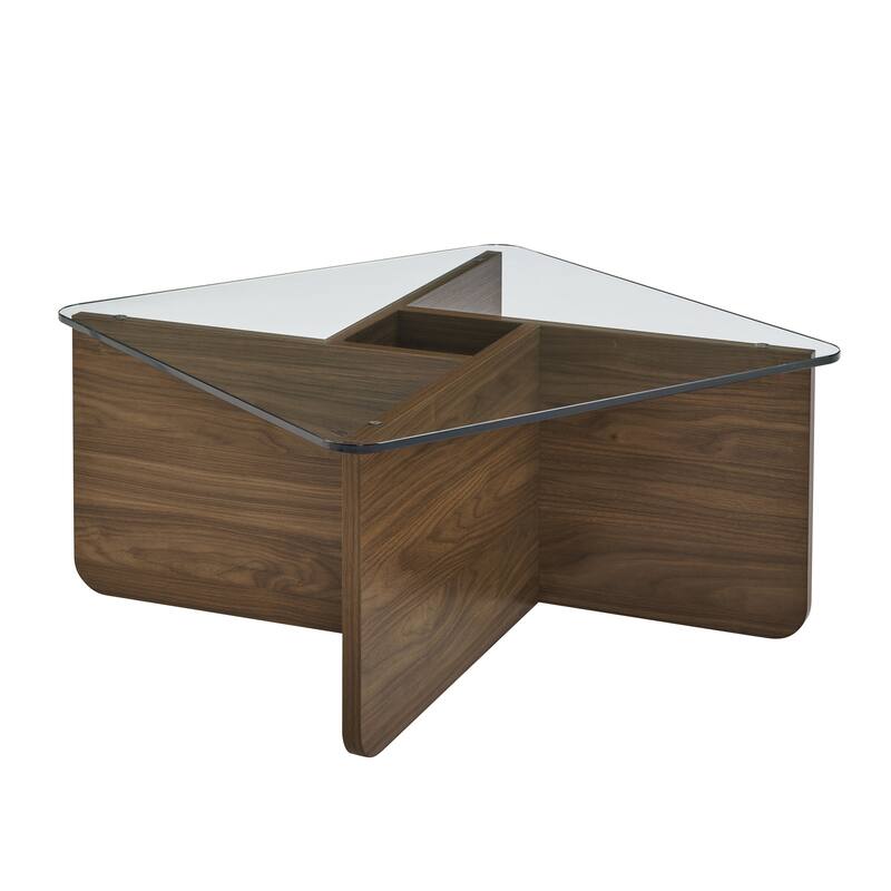 31.5" MDF Coffee Table with Glass Top & MDF Base