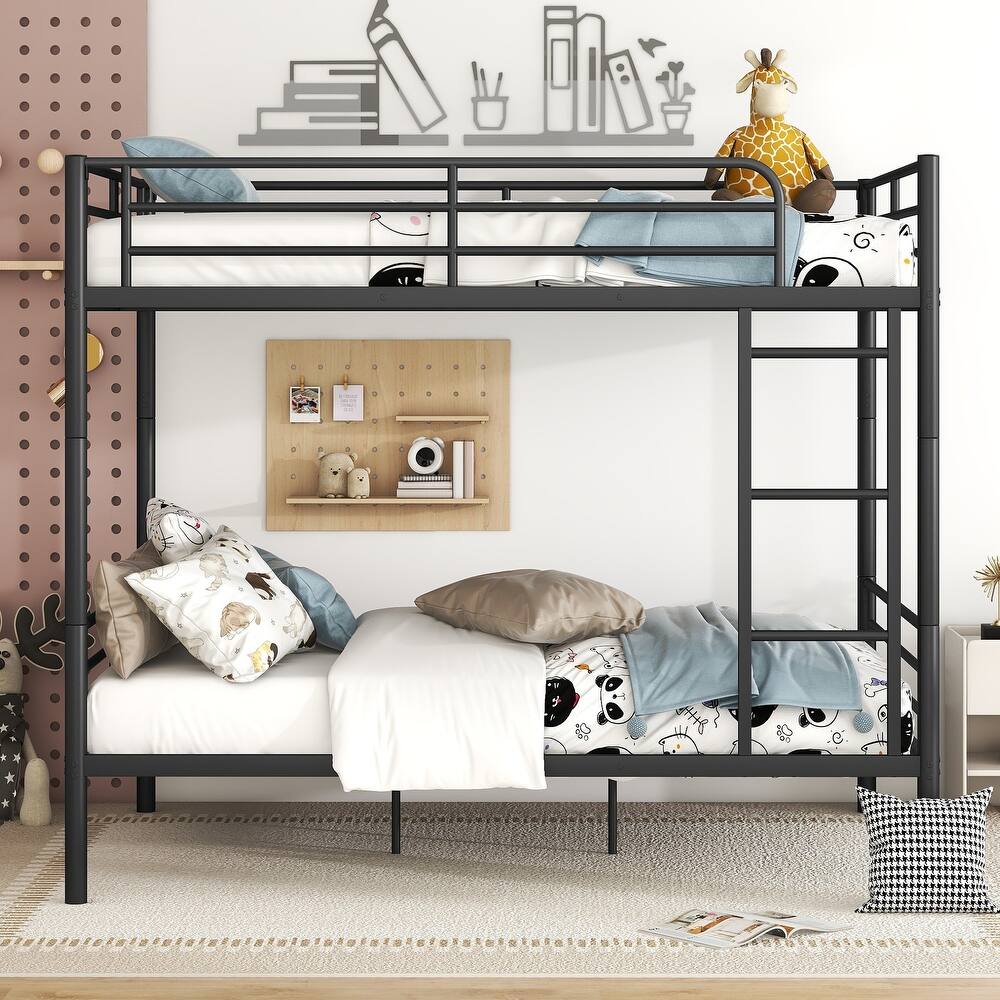 Full Over Full Metal Bunk Bed with Ladder and Guardrail