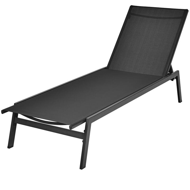 Outdoor Reclining Chaise Lounge Chair with 6-Position Adjustable Back - 64"- 79" x 25" x 38" - 12" (L x W x H)
