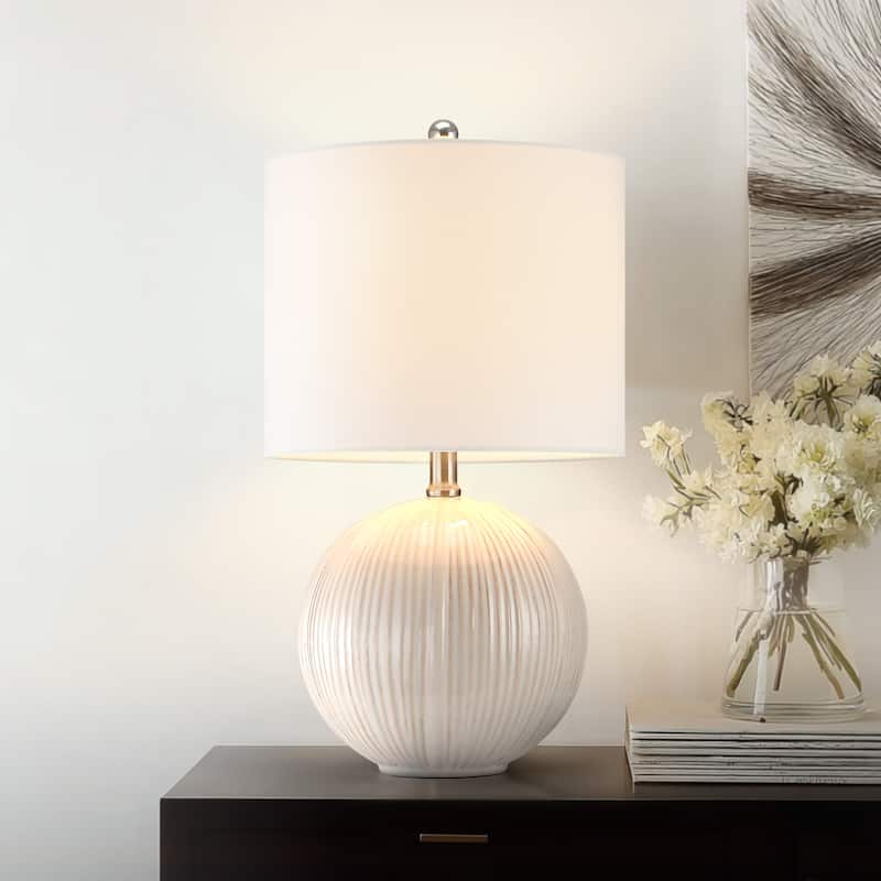 Ceramic White Lamp with White Drum Shade - 19 in. H