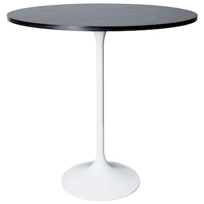 LeisureMod Verve 36" Bar Dining Table with Sintered Stone Round Top in White Steel, White Marbleized