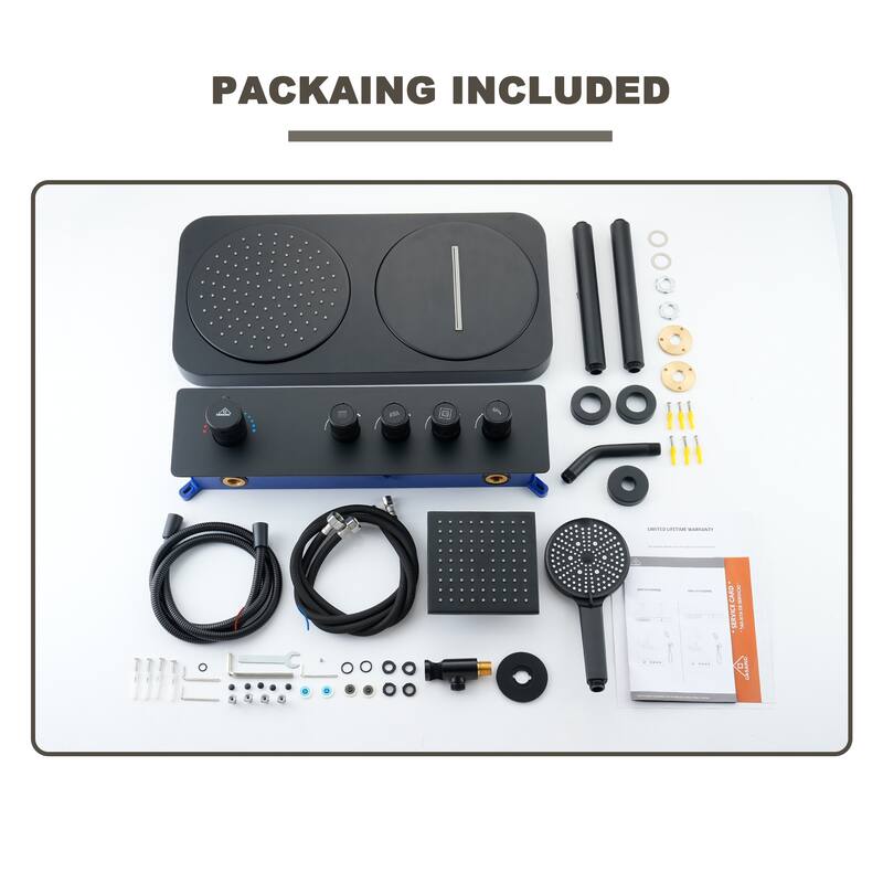 7-Spray Shower System 22.5 in. x 11.2 in. Dual Shower Head Ceiling Mount Fixed and Handheld Shower 2.5GPM in Matte Black
