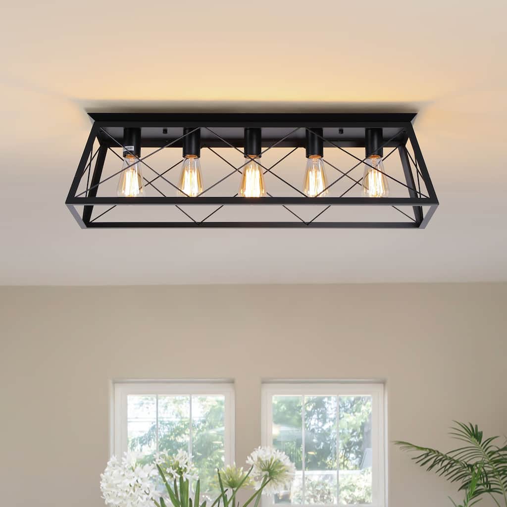 Starsky Farmhouse Rectangular Flush Mount Ceiling Light with Open Cage Design