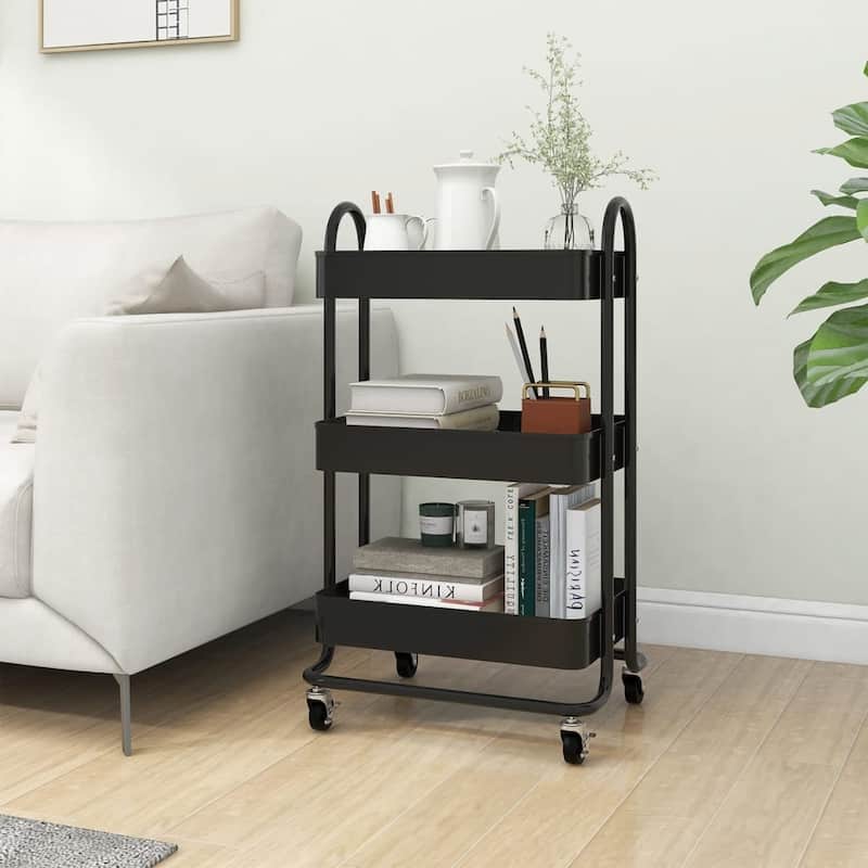 vidaXL Trolley 3-Tier Kitchen Trolley Kitchen Island Storage Utility Cart - 16.9" x 13.4" x 31.1"