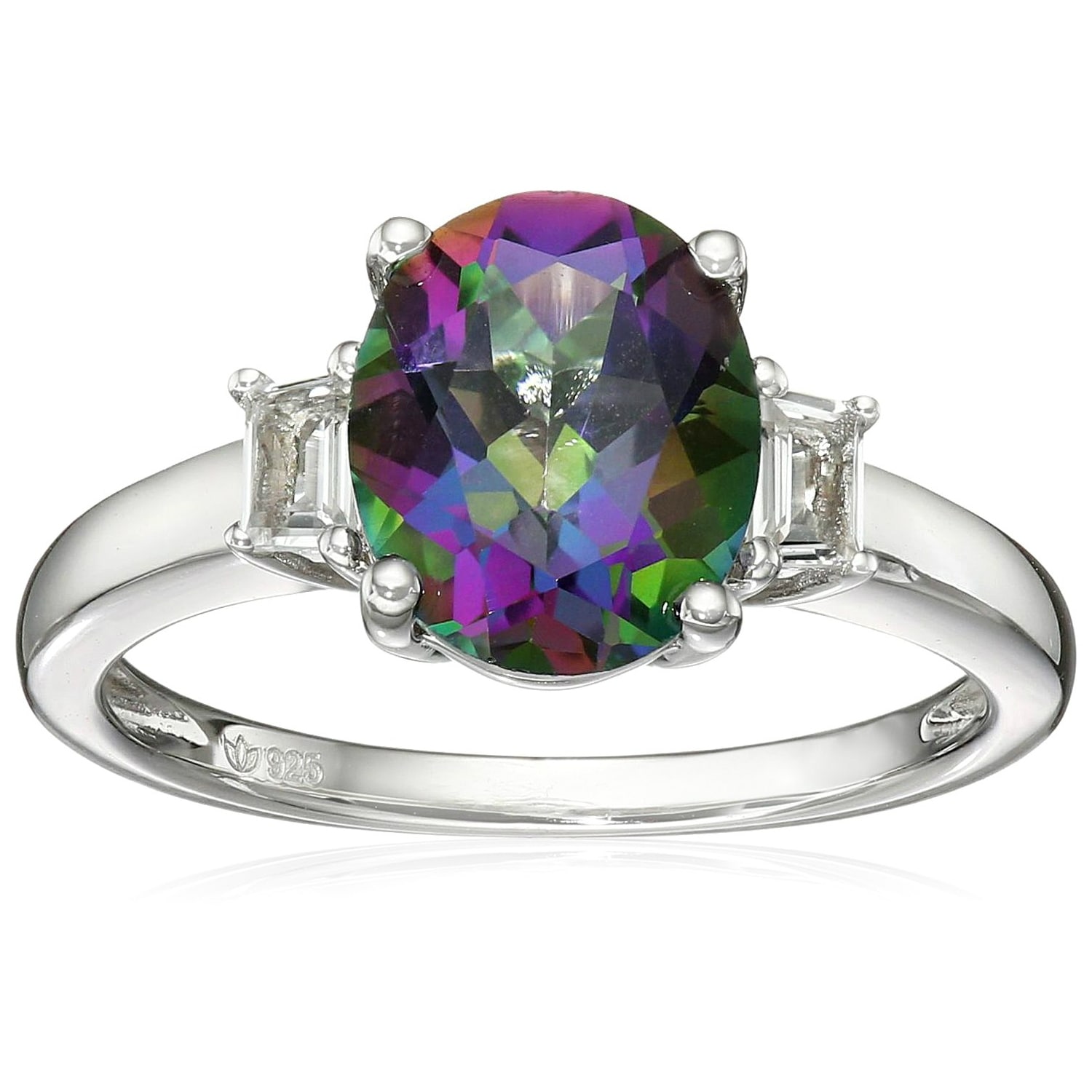 Silvershake Mystic Fire Topaz White Gold Plated 925 Sterling Silver Celtic Knot Ring Silvershake Mystic Fire Topaz White Gold Plated 925 Sterling Silver Celtic Knot Ring