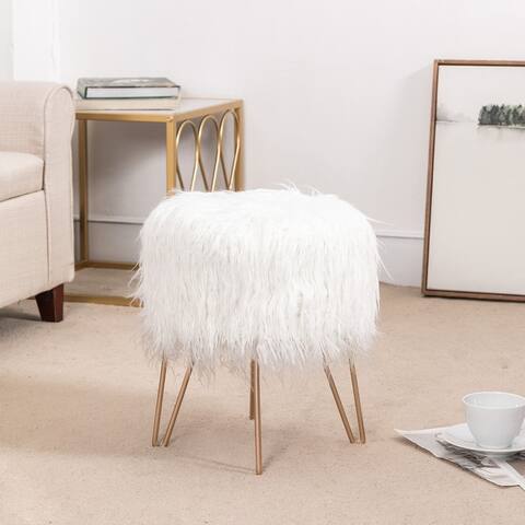 Adeco Vanity Stool Chair Soft Furry Footrest Stool Make Up Ottoman