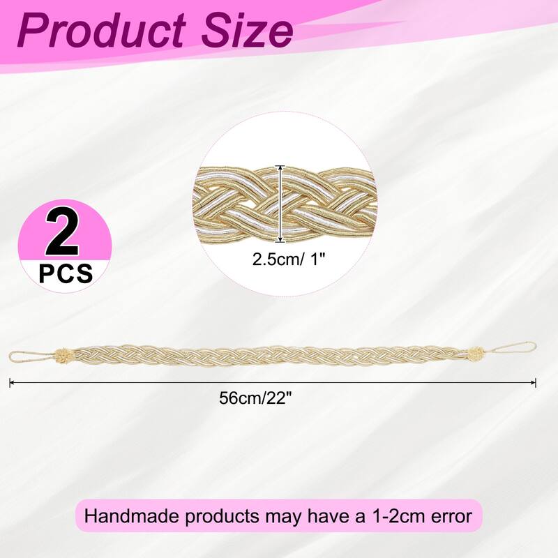 2 Pcs Curtain Tiebacks, Braided Drapery Holdback - Dark Beige - 58cm/23"