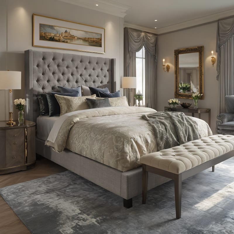 Detmold Wingback Button Tufted Tall Headboard Platform Bed