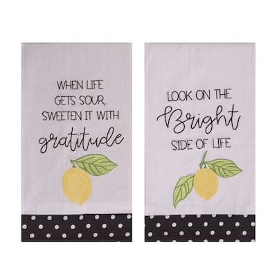 Transpac Fabric Embroidered Lemon Tea Towel Set of 3 Spring Home Decorations