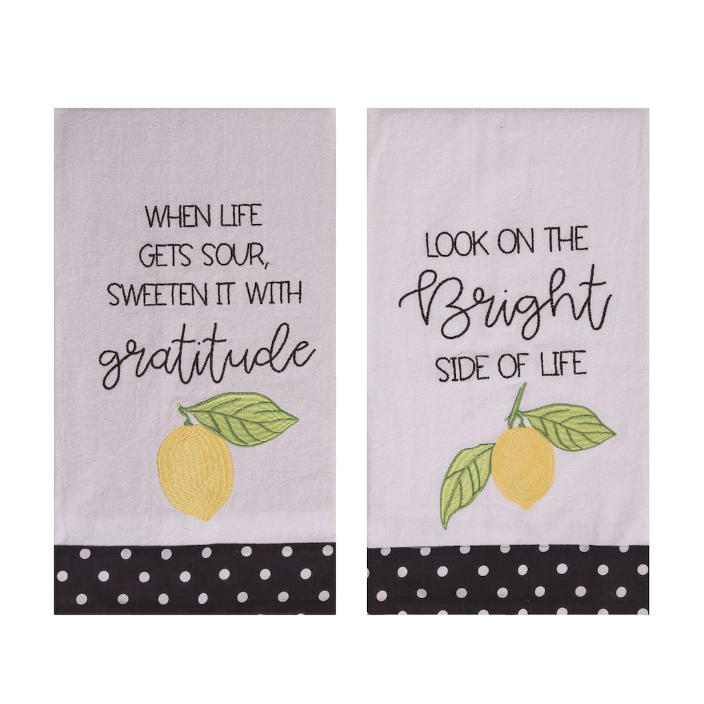 Transpac Fabric Embroidered Lemon Tea Towel Set of 3 Spring Home Decorations