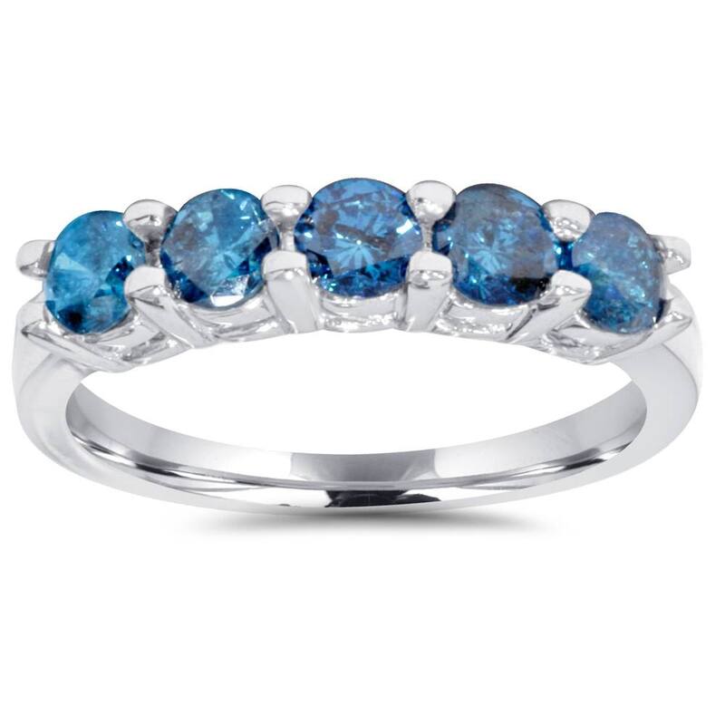 1ct Blue Diamond Wedding Five Stone Ring White Gold