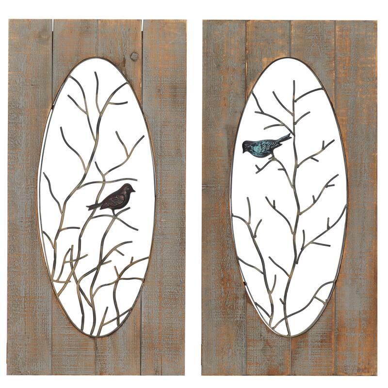 Wood Bird Wall Decor with Tree Branches - Set of 2 Brown - Roche River Decor