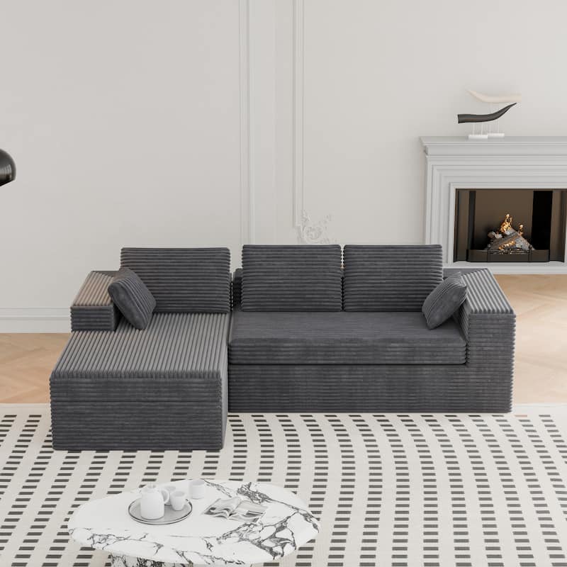 Modland 108”L-Shaped Modular Corduroy Couch with Deep Seats Comfy Sectional Sofa for Living Room