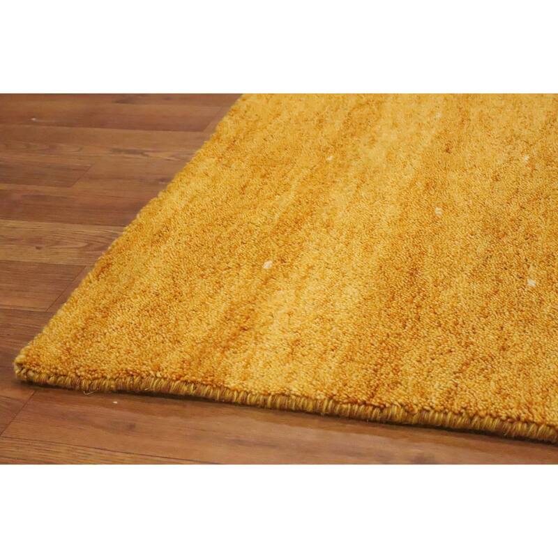 Hand Knotted Oriental 100% Wool Carpet Modern Solid Yellow & Gold Gabbeh Area Rug - 8' 1'' X 5' 9''