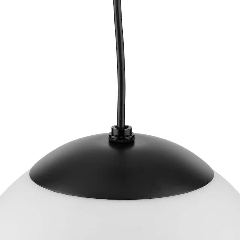 Atwell Collection Matte Black and Opal Glass Globe Medium Hanging Pendant Light - 10 in x 10 in x 10.5 in