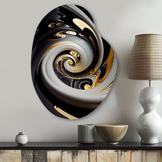 Designart - Gold And Black Stained Glass Spiral III - Abstract Spirals Metal Wall Art - Modern Metal Pear Shape Print
