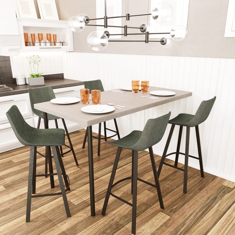 Elland Modern Upholstered Leather Bar Stool with Stainless Steel Legs, Curve Padded Seat, Built-in Footrest, and Plastic Glides