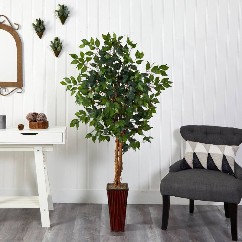 Ficus Tree with Planter - 5.5ft Artificial Plant, Home Decor, Office Accent, Realistic Greenery, Easy Care Indoor Tree - 5.5ft.