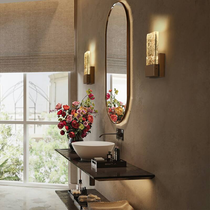 Modern Glam LED Flush Mount Textured Glass Wall Sconce Accent Bedroom Lighting - W4.7" x H9.1"
