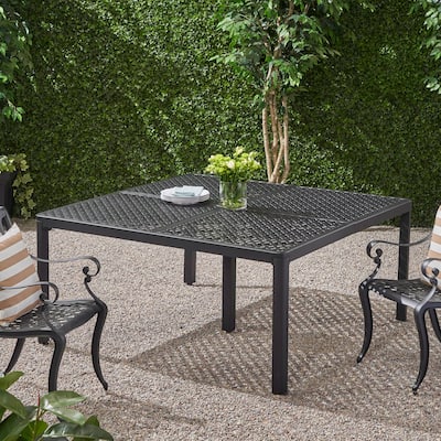 Outdoor Modern Aluminum Dining table with Woven Accents, Antique Matte Black
