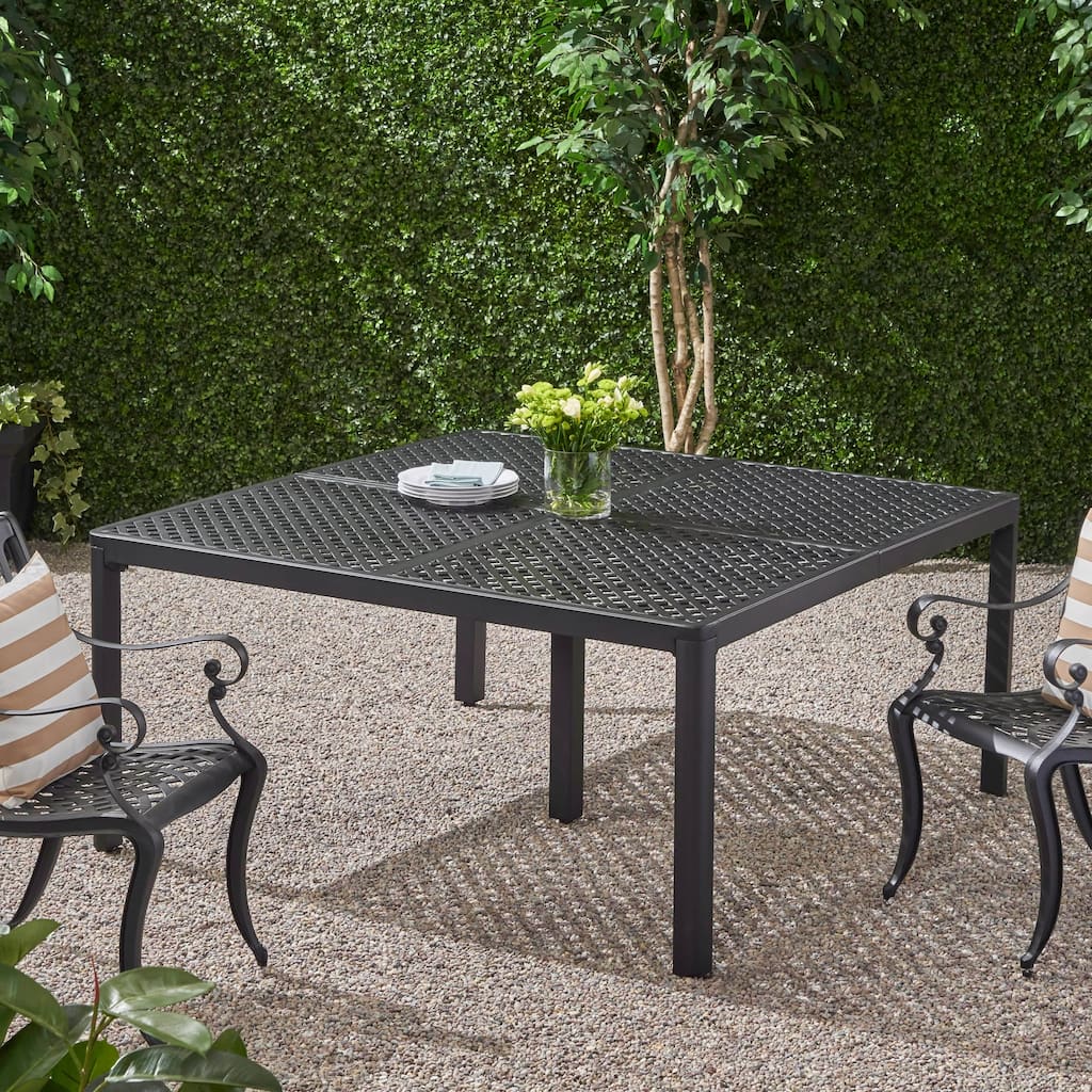 Outdoor Modern Aluminum Dining table with Woven Accents, Antique Matte Black