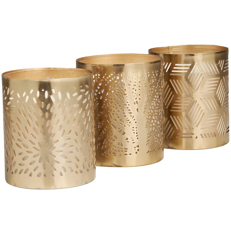 Gold or Copper or Silver Metal Scented 13 oz 1 Wick Geometric Candle with White Wax (Set of 3)