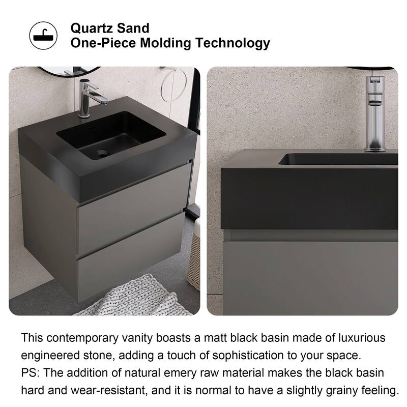 Floating Bathroom Vanity with Black Solid Surface Top