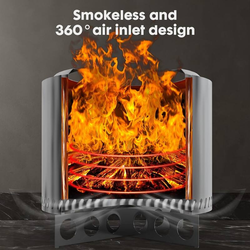 Smokeless Fire Pit, 19 Inch Stainless Steel Tabletop Firepit Wood Pellets Burning Low Smoke Firepit with Removable Ash Pan