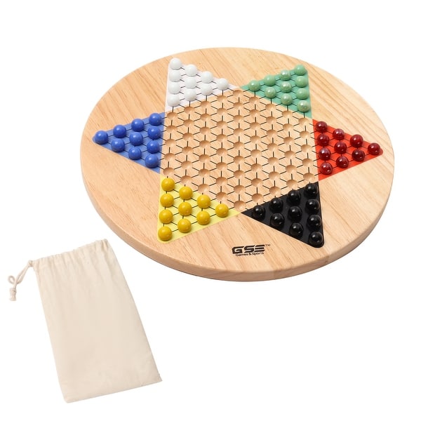 slide 2 of 5, GSE™ 15" Jumbo Oak Wood Chinese Checkers Board Game Set with Colorful Glass Marbles