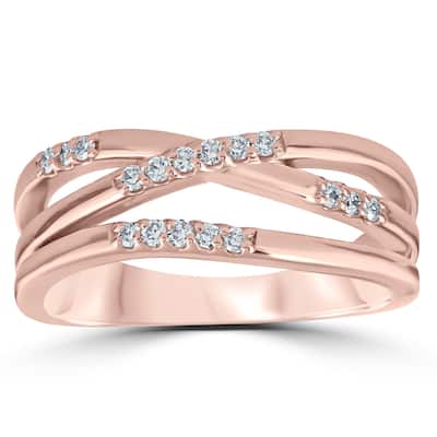 1/6ct Diamond Cross Over Rose Gold Right Hand Multi Rose Ring