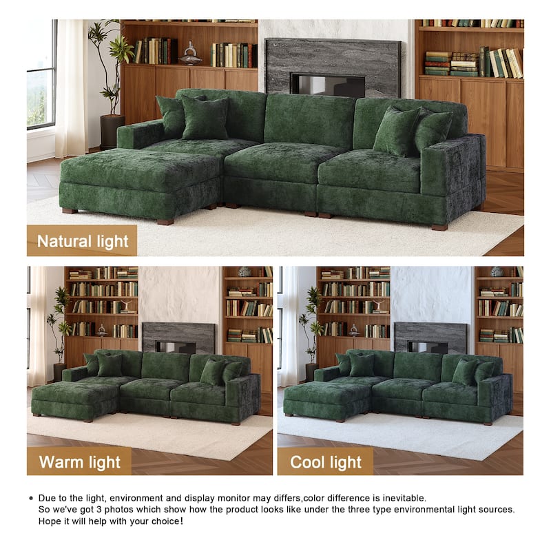 Oversized Chenille Modular Sectional Sofa Living Room Set with Ottoman