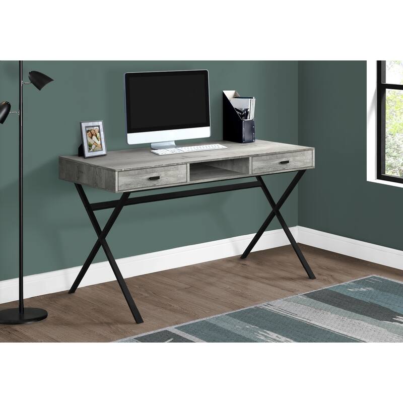 Computer Desk, Home Office, Laptop, Storage Drawers, 48"l, Work, Grey Laminate, Black Metal, Contemporary
